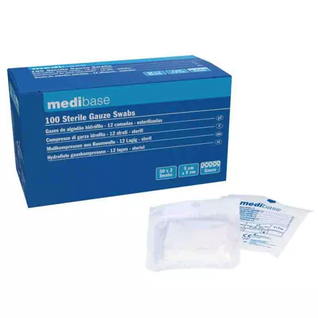 Comp. Gaze Ster. 5X5Cm 12 Plis Med(2X50) - Les 50 sachets de 2 compresses- Medibase